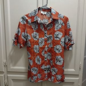 Unique Vintage Floral Poppy Blouse Orange M